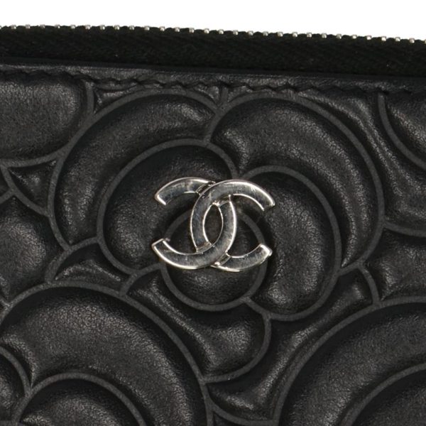 33296 5 Chanel Camellia Lambskin Coin Purse Black