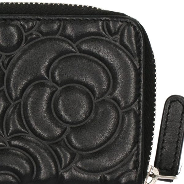 33296 7 Chanel Camellia Lambskin Coin Purse Black