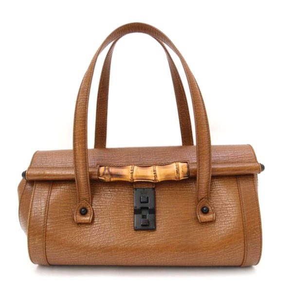 33711 1 Gucci Bamboo Leather Hand Bag Brown