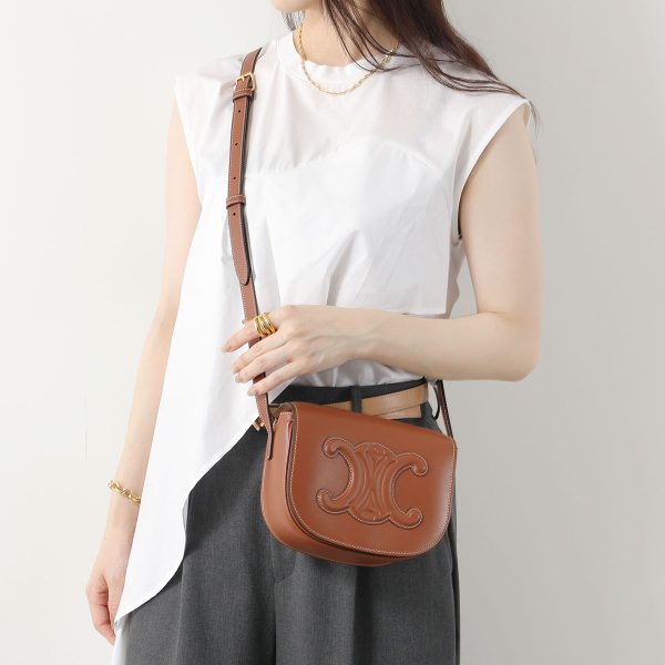 341101475 8 Celine Folco Leather Crossbody Pochette Bag Chestnut