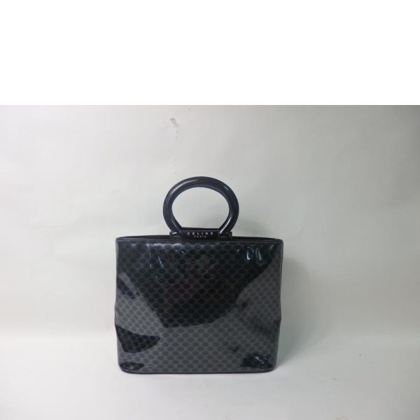 34377 2 Celine Handbag Macadam Pattern Enamel Black