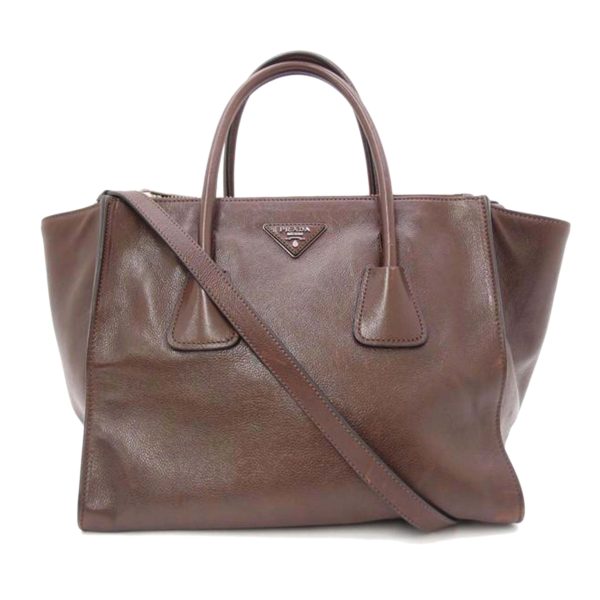 34468 1 Prada Leather 2WAY Tote Brown