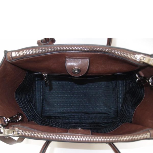 34468 5 Prada Leather 2WAY Tote Brown