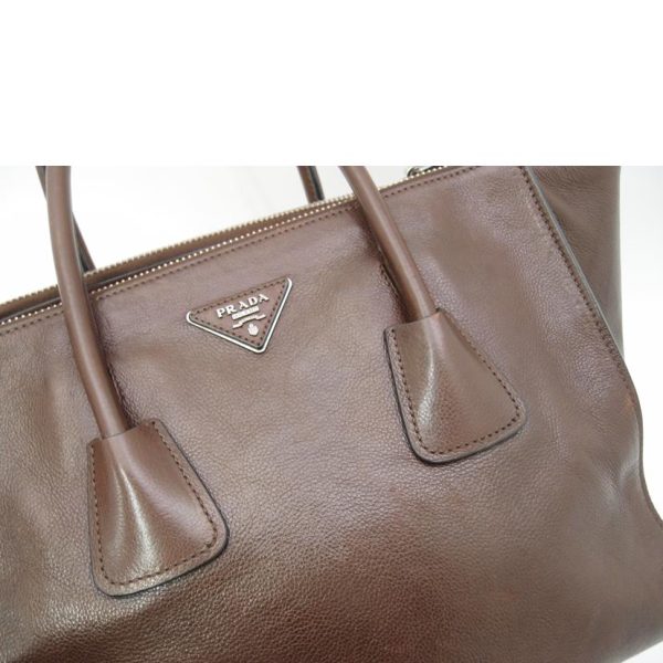 34468 7 Prada Leather 2WAY Tote Brown