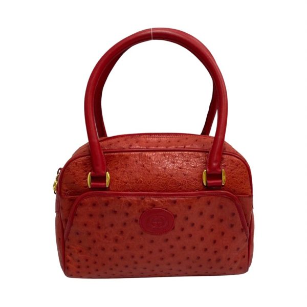 346k231539390 1 Gucci Vintage Vintage GG Ostrich Leather Mini Boston Bag Red