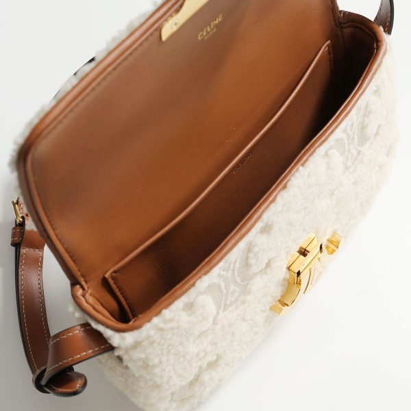 351220253 5 Celine Claude Triomphe Embroidery Leather Handbag NaturalTan