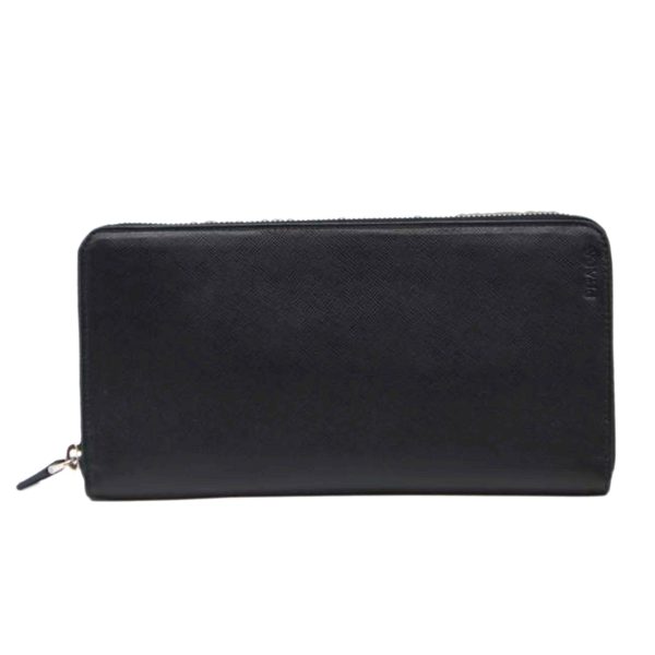 35146 1 Prada Saffiano Organizer Round Zipper Long Wallet Black