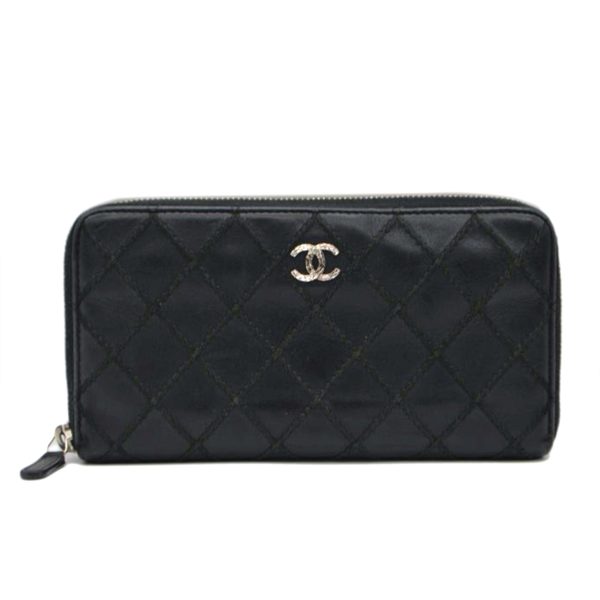 35531 1 Chanel Wild Stitch Round Zipper Long Wallet Noir