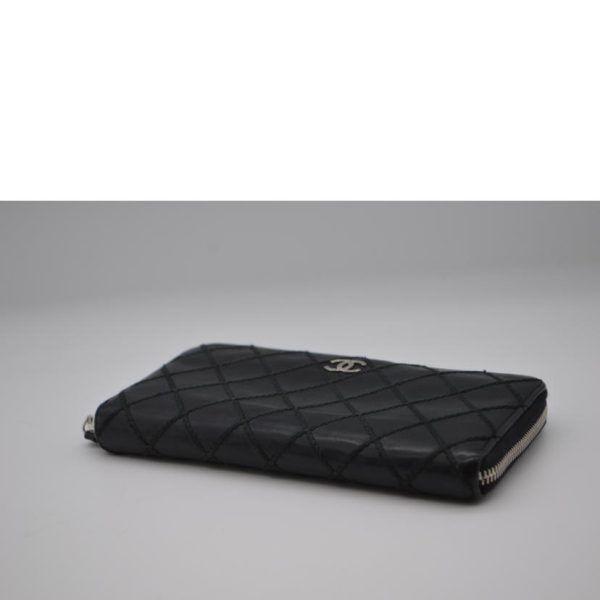 35531 3 Chanel Wild Stitch Round Zipper Long Wallet Noir