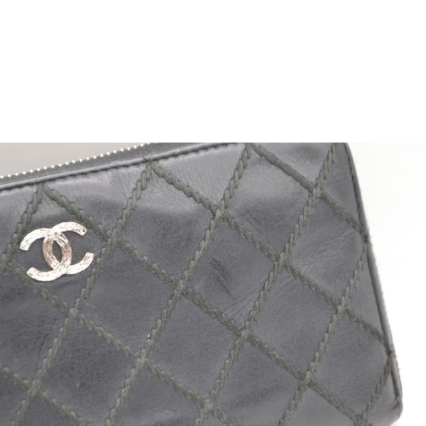 35531 6 Chanel Wild Stitch Round Zipper Long Wallet Noir