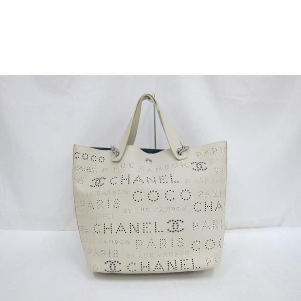 35547 2 Chanel Punching Leather Tote Bag Black