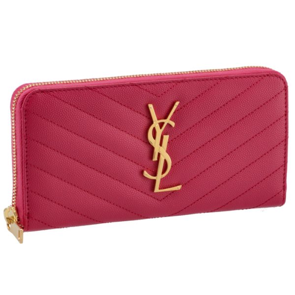 358094bow015526 Saint Laurent Paris Long Wallet Round Zip Quilted Pink