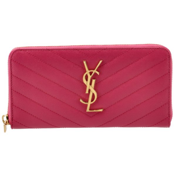 358094bow015526 1 Saint Laurent Paris Long Wallet Round Zip Quilted Pink