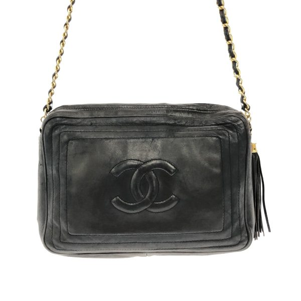 35868310 3 Chanel Shoulder Bag Fringe Lambskin Black