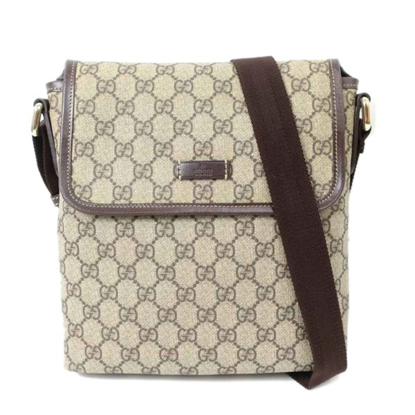 35953 1 GUCCI GG Supreme Shoulder Bag Diagonal Hook Brown