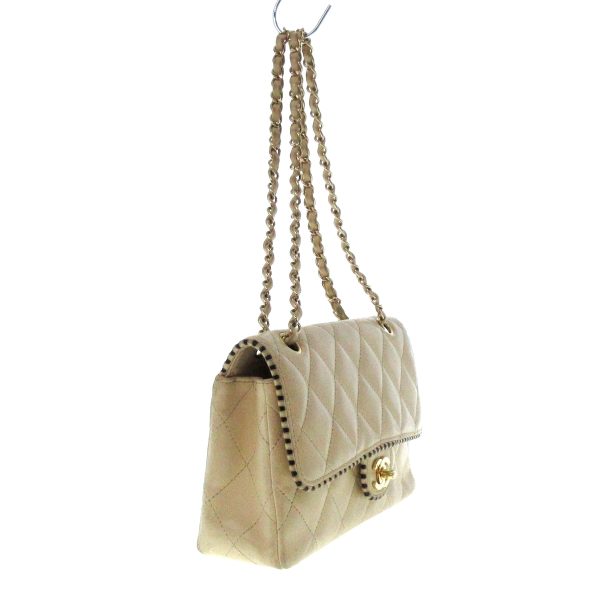 36047775 2 Chanel Single Flap Shoulder Bag Lambskin Beige