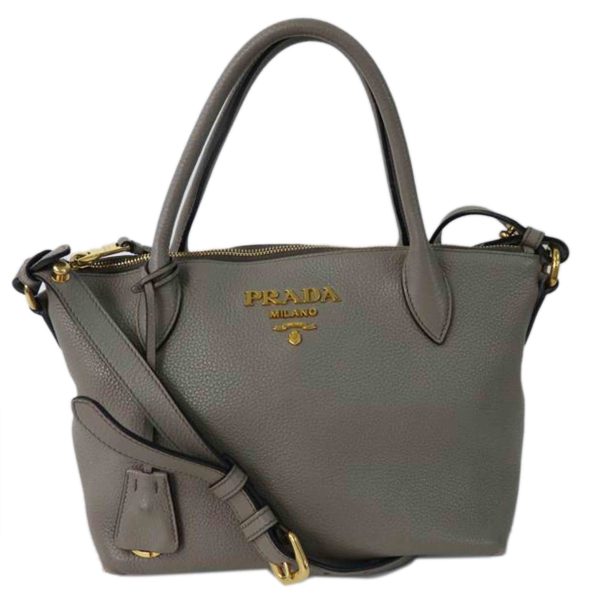 36183 1 Prada Leather 2WAY Shoulder Bag Gray