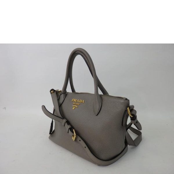 36183 3 Prada Leather 2WAY Shoulder Bag Gray