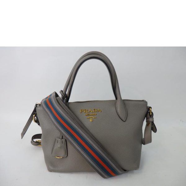 36183 7 Prada Leather 2WAY Shoulder Bag Gray