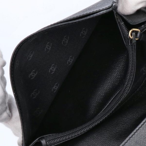 36194 5 Chanel Coco Button Bi Fold Wallet Bag Black