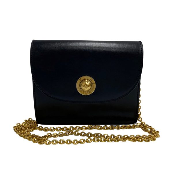 361a10334425 1 Celine Vintage Star Ball Metal Calf Leather Chain Mini Shoulder Bag Navy