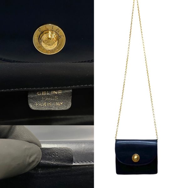 361a10334425 3 Celine Vintage Star Ball Metal Calf Leather Chain Mini Shoulder Bag Navy