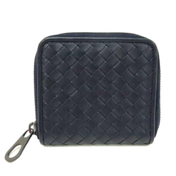 36241 1 Bottega Veneta Intrecciato Round Zipper Bifold Wallet Navy