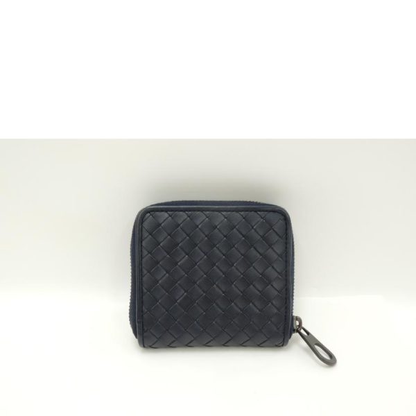 36241 2 Bottega Veneta Intrecciato Round Zipper Bifold Wallet Navy