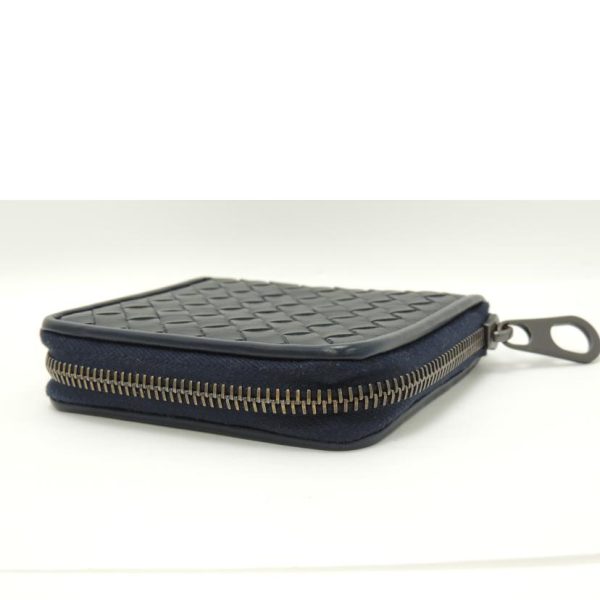 36241 3 Bottega Veneta Intrecciato Round Zipper Bifold Wallet Navy