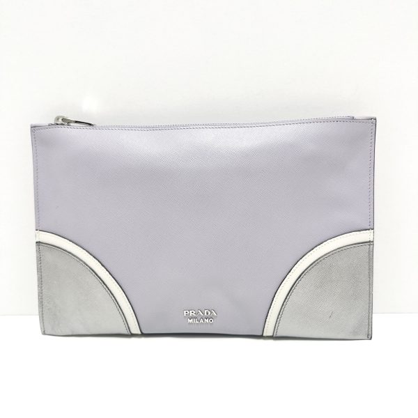 36540744 1 Prada Clutch Bag Saffiano Leather Purple Silver