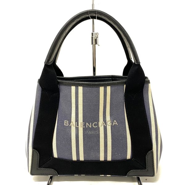 36542491 1 Balenciaga Navy Cabas XS Striped Canvas Tote Bag Black