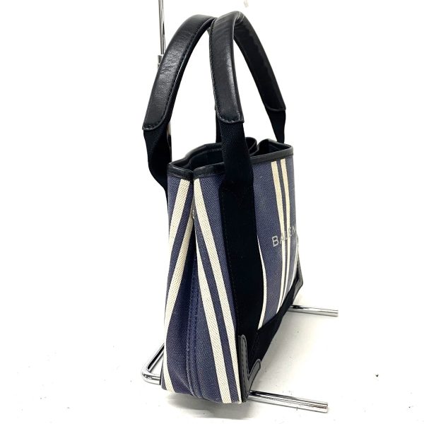 36542491 2 Balenciaga Navy Cabas XS Striped Canvas Tote Bag Black