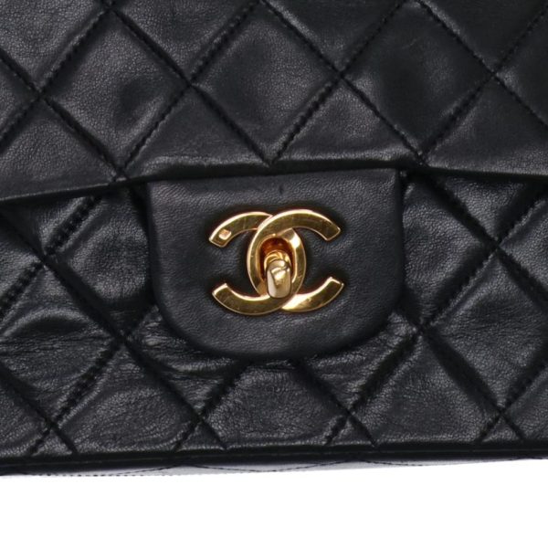 36577 8 Chanel Matelasse W Flap Chain Shoulder Bag Black