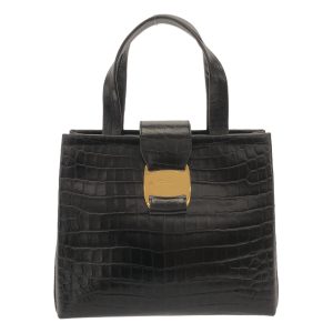 36847639 1 Salvatore Ferragamo Vara Embossed Leather Tote Bag Black