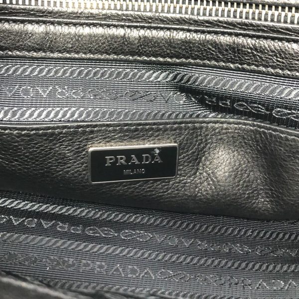 36851975 7 Prada Shoulder Bag Leather Metal Black Silver