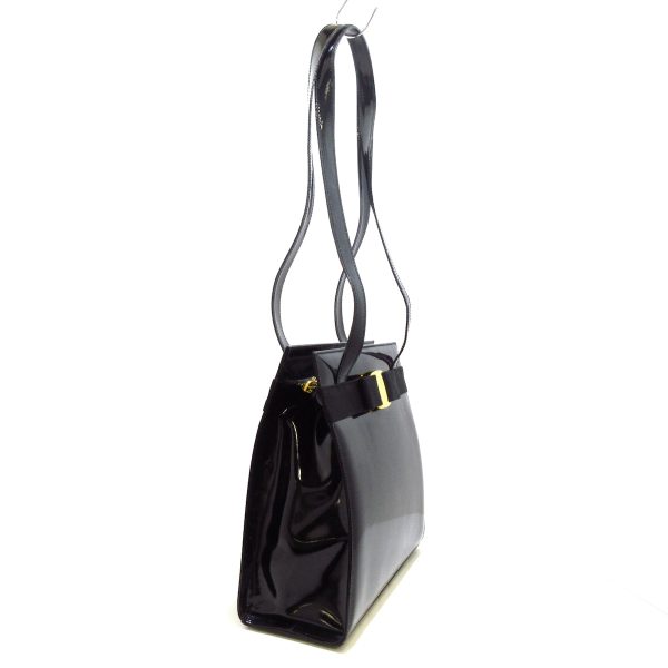 36853417 2 Salvatore Ferragamo Vara Enamel Shoulder Bag Black