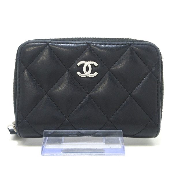 36901285 1 Chanel Classic Zip Coin Purse Matelasse Coin Case Round Zipper Silver Hardware Lambskin Black