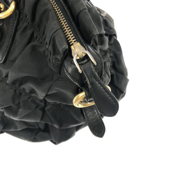 36902683 10 Prada Gathered Handbag Nylon Leather Black