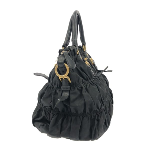 36902683 2 Prada Gathered Handbag Nylon Leather Black