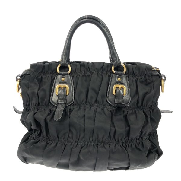 36902683 3 Prada Gathered Handbag Nylon Leather Black