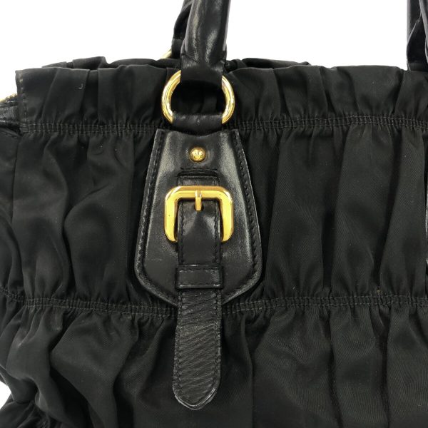 36902683 9 Prada Gathered Handbag Nylon Leather Black