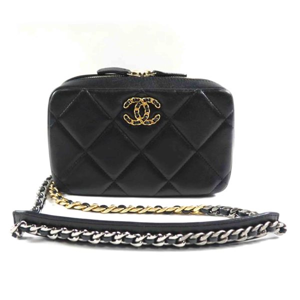 36946 1 Chanel 19 Maxima Trasse Lambskin Chain Shoulder Bag Black