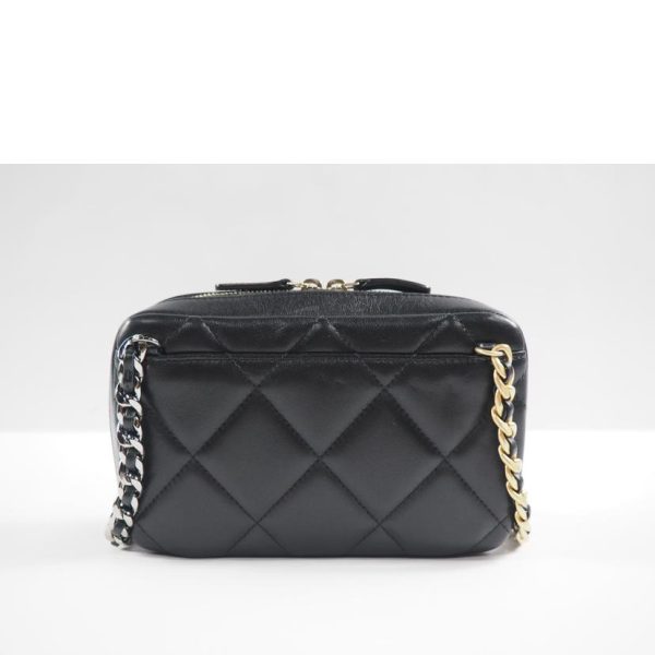 36946 2 Chanel 19 Maxima Trasse Lambskin Chain Shoulder Bag Black