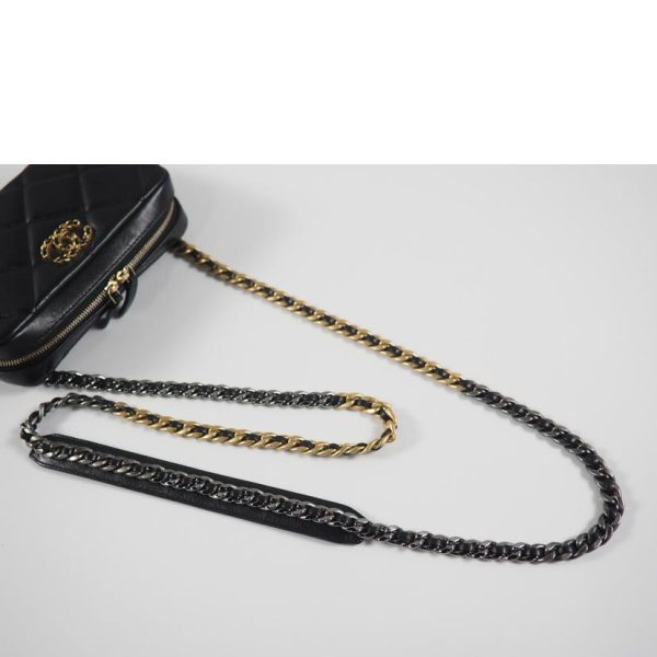 36946 3 Chanel 19 Maxima Trasse Lambskin Chain Shoulder Bag Black