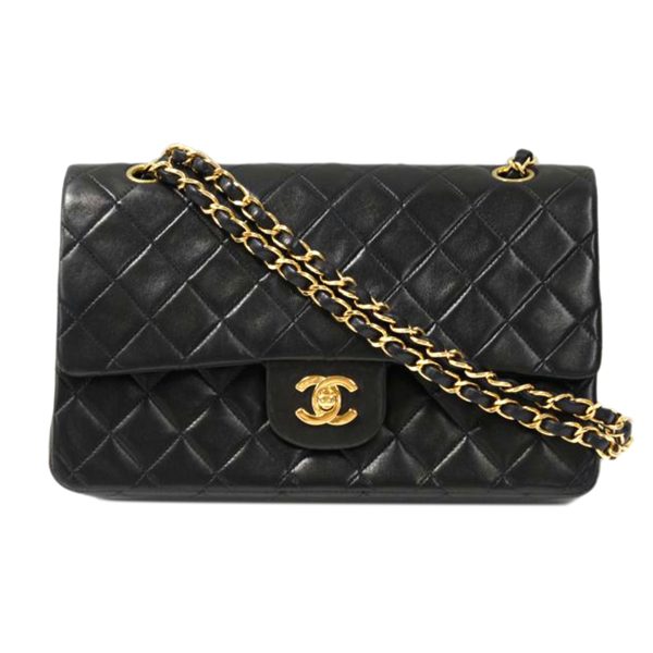 36951 1 CHANEL Vintage Matelasse W Flap Chain Shoulder Bag Black