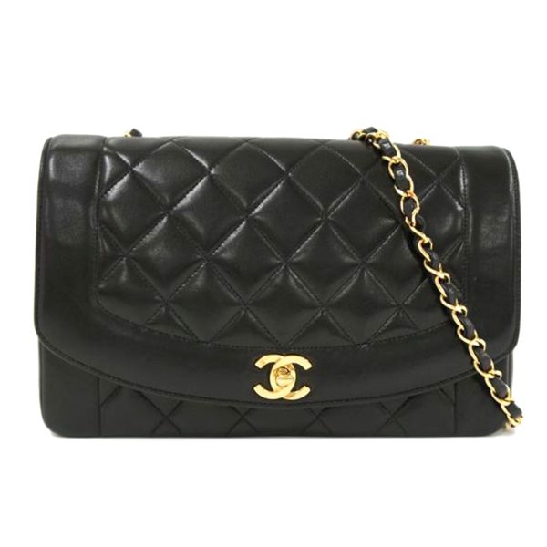 36975 1 Chanel Matelasse Diana Flap Chain Shoulder Bag Black