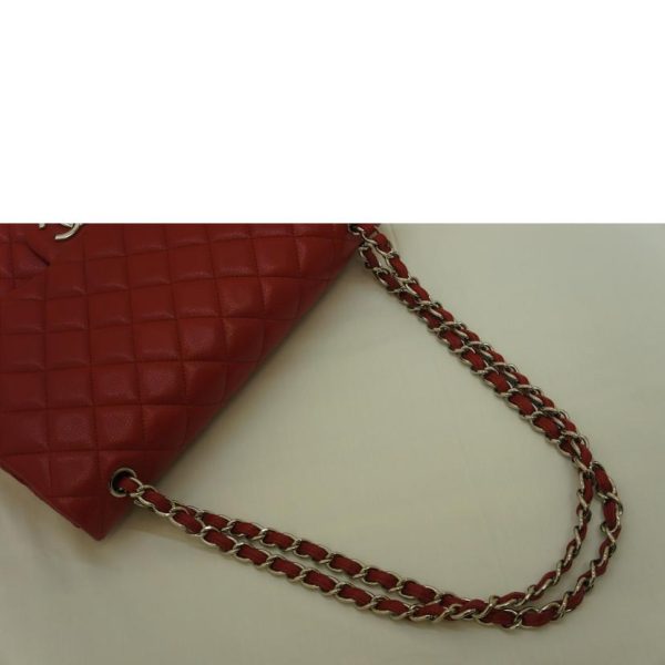 37002 4 CHANEL Big Matelasse Caviar Skin W Flap Chain Shoulder Bag Red