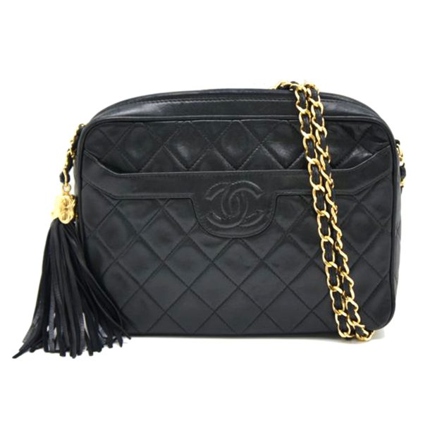 37071 1 Chanel Matelasse Fringe Chain Shoulder Bag Black