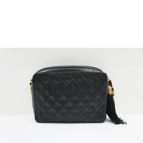 37071 2 Chanel Matelasse Fringe Chain Shoulder Bag Black