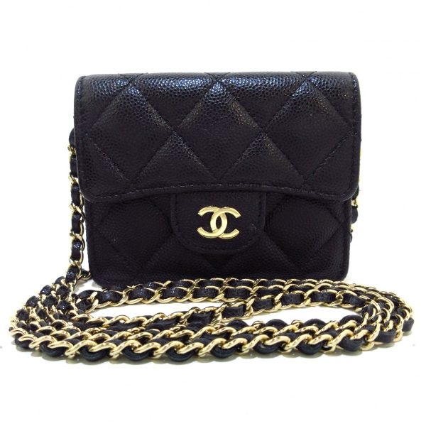 37084074 1 Chanel Matelasse Chain Wallet Card Case Grained Calfskin Black